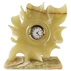 Onyx Leaf Clock l Handcrafted Natural Stone Leaf Desktop Clock