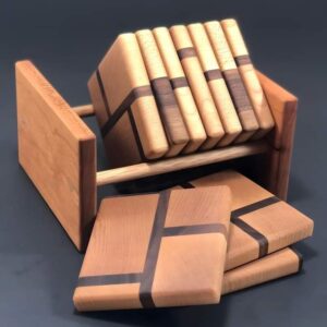 Coaster Set | Wooden Square Coaster set with Holder Stand