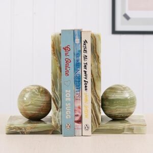 L-Shaped Heavy Book Holders with Sphere | Natural Stone Shelf Decor | Unique Office Desk Decor | Bookshelf Decor