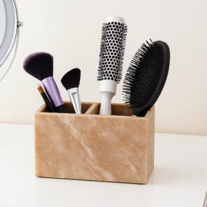 Makeup Brush & Toothbrush Holder for Bathroom and Vanity |Multi-Purpose 2 Compartment Organizer | Marble Stylish Accessories for Organization