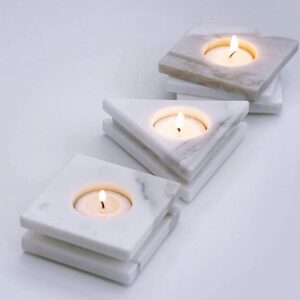 Candle Holder Geomatrical shape 3 Pcs set | Tealight Natural Stone Hand Carved White Marble Candle Holder