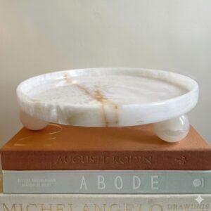 Round  Tray with 3 Balls Feet, Marble Serving Platter, Modern Coffee Table Decor, Vanity Display Stand