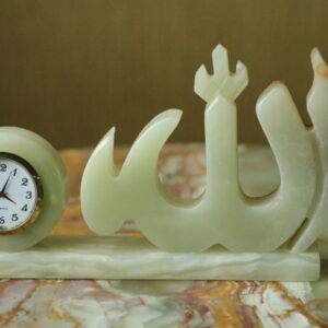 ALLAH Name Table Clock -Handcrafted Onyx Marble Table Clock-Vintage Marble Clock for Office Desk