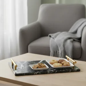 Rectangular Marble Tray With Golden Handles