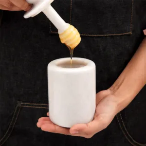 Honey Jar with Dipper and Lid Marble - Honey Dispenser For Kitchen Tabletop, Mini Honey Jars For Countertop Storage